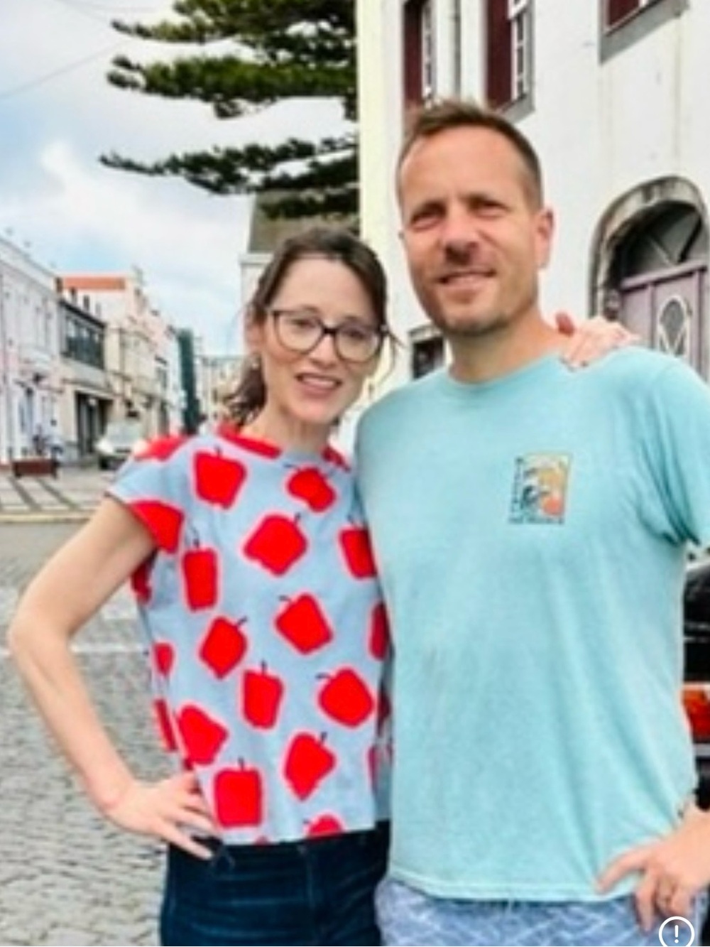 Bright Boxy Cotton Top with Red Apple Print